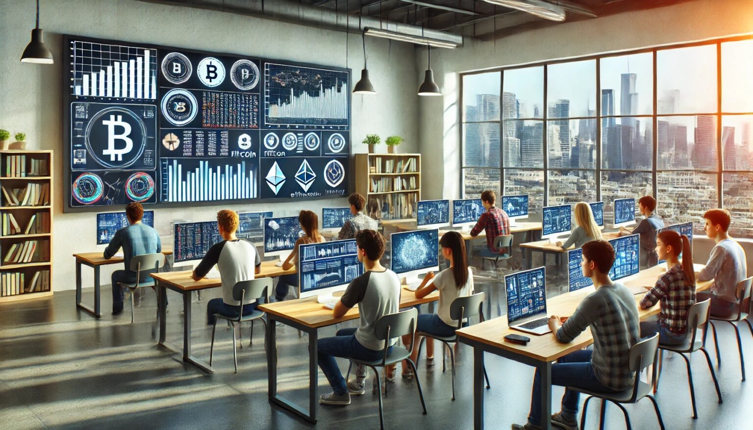 AI and cryptocurrency reflected in a classroom setting