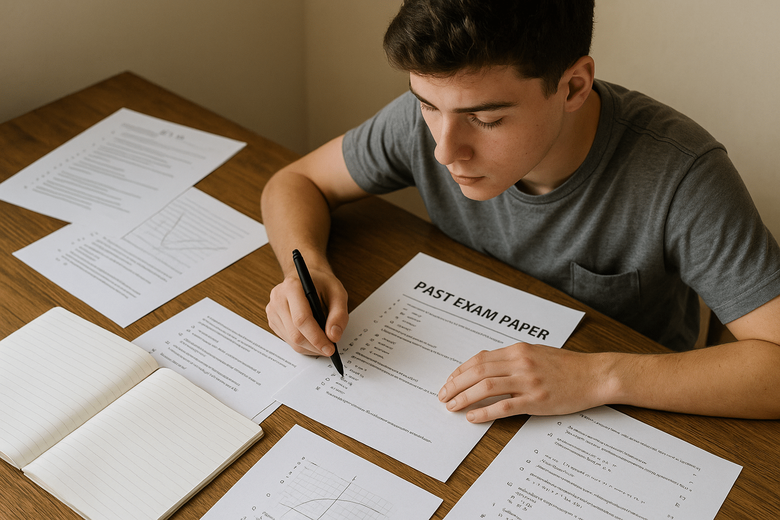 Year 12 student practising past ATAR exam papers under timed study conditions.